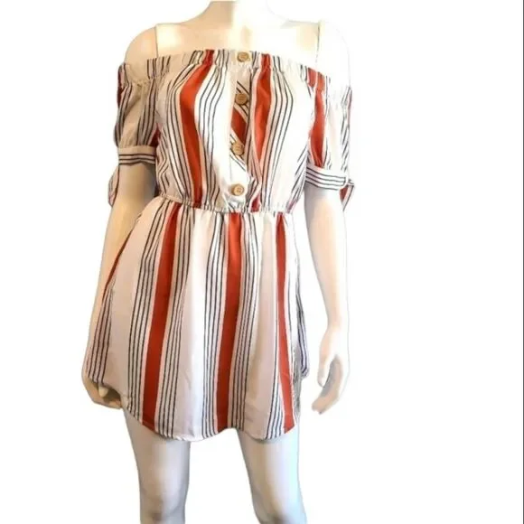 Indulge Striped Off Shoulder Dress M - Picture 5 of 7